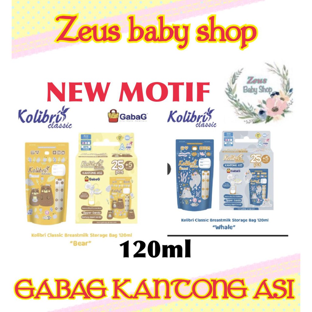 GABAG KANTONG ASI Smart 100 ml BREAST MILK Storage Blue PINK 120 ml Kolibri Classic isi 30