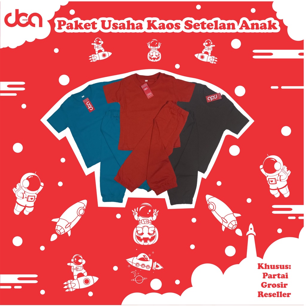 Paket usaha kaos setelan anak celana joger grosir, reseller dan partai bahan combed 24s