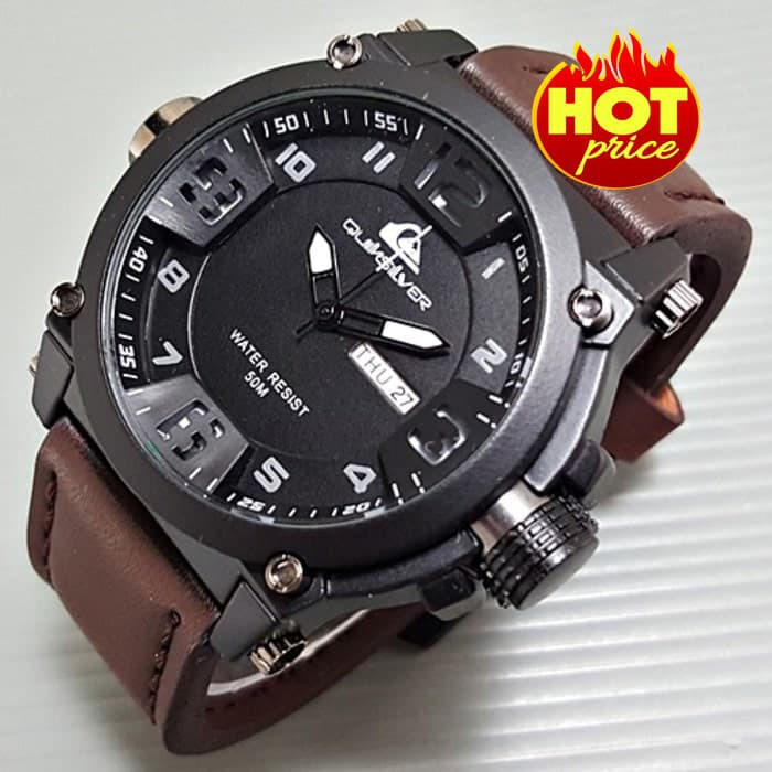 jam tangan quiksilver pria semi ori / jtr 762 coklat tua