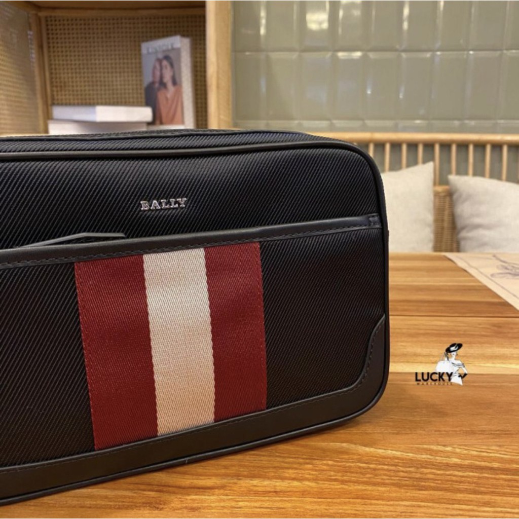 Bally Men Caliros Clutch Bag Black Stripe - ORIGINAL 100%