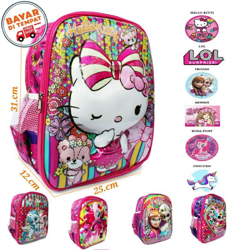 Tas Ransel Anak TK Perempuan Timbul Led Nyala 3D Tas Ransel Troli Punggung Gendong Sekolah Anak TK P