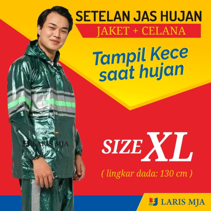 Setelan Jas Hujan Size XL Elmondo FORTUNA 912 Jas Ujan Jaket Celana - Hijau