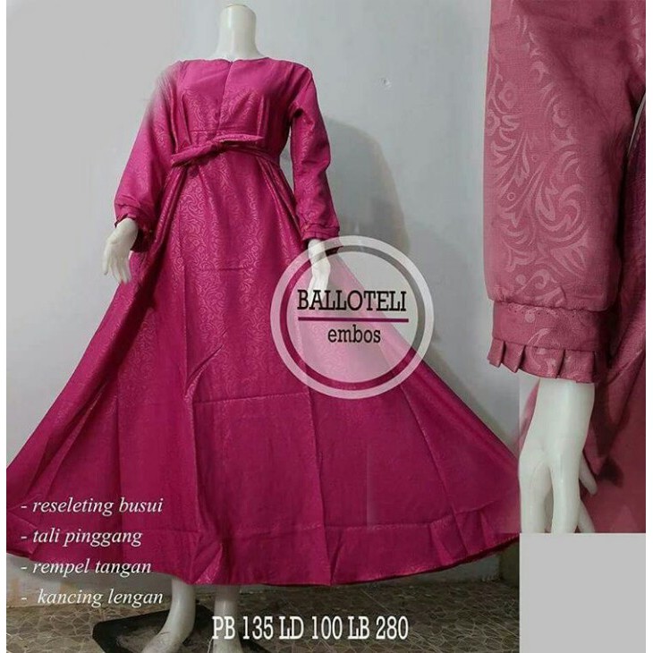 gamis embos tangan rempel maxidress syari baloteli embos kilap pesta