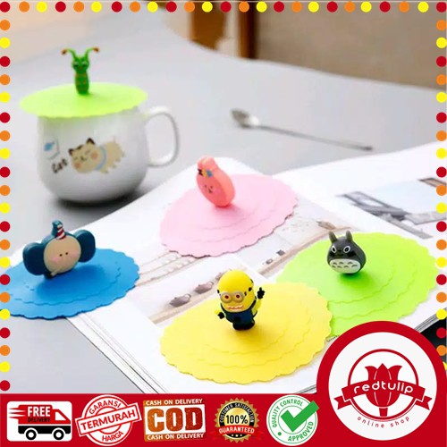 Tutup Gelas Silicone Motif Karakter Cantik Warna-warni Anti Debu Silicone