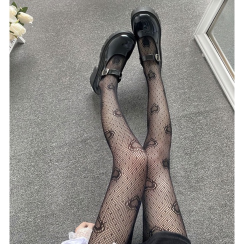 PH-13 Pantyhose Stocking Transparan Heart Pattern Fishnet Sexy Lolita