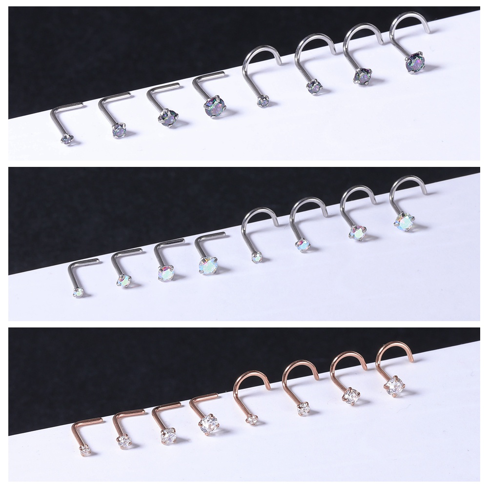 1 Set Anting Tindik Hidung Bentuk L Bahan Stainless Steel Ukuran 1.5 / 2 / 2.5 / 3 / 3.5 / 4mm