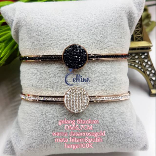 Gelang titanium rosegold Premium,gelang titanium permata