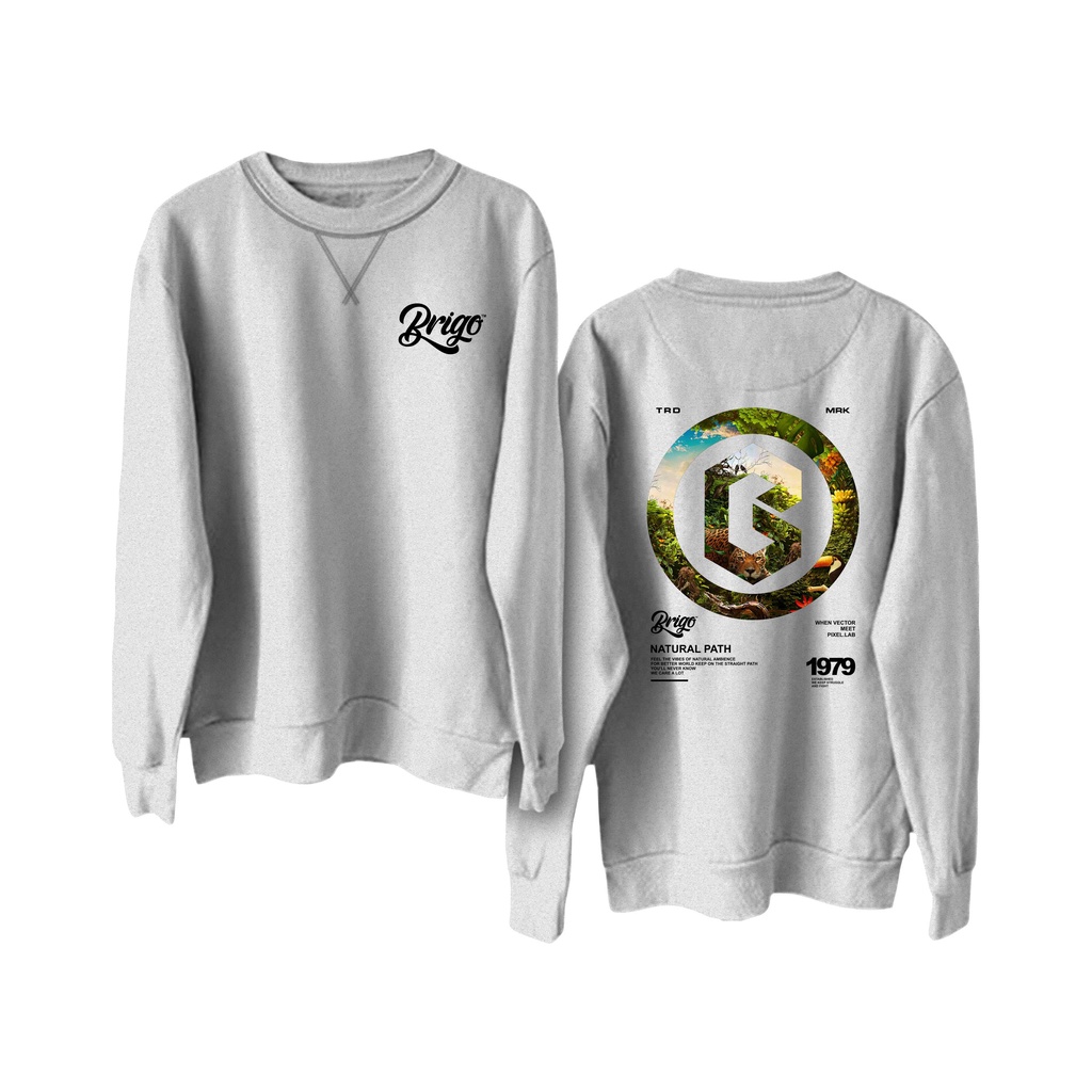 BRIGO Basic Sweatshirt  PATH II Sweater Crewneck BRIGO PATH Sablon DTF Fleece Cotton II SIZE M-XXL (Pria &amp; Wanita) Free stiker&amp;Gantungan Kunci
