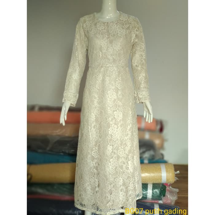 Gamis Brukat Dress Pesta Brukat Gliter BG07 putih gading