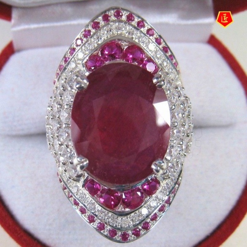 [Ready Stock]Inlaid Ruby 925 Silver Ring European and American Exaggerated