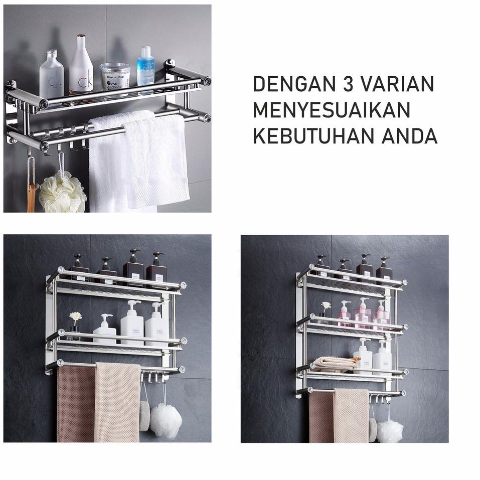 Super Puas Rak Kamar Mandi Dinding Rak Bumbu Dapur Stainless Steel Rak Tempel Gantung Rak Handuk dapat dipasang tanpa harus dilubangin dibagian