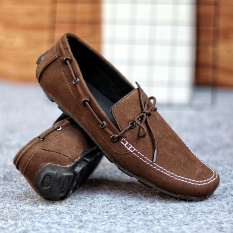 Sepatu Pansus || Sepatu Slip On Pria Casual Santai Kulit Suede Coklat Hitam Original Made