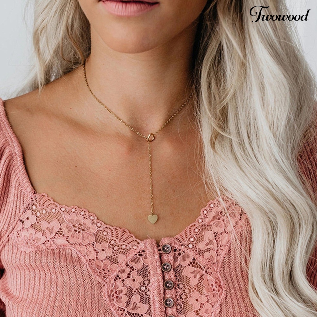 Kalung Rantai Panjang Dengan Liontin Hati Bahan Alloy Adjustable Untuk Wanita