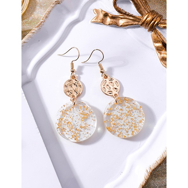 LRC Anting Gantung Fashion Gold Metal Acrylic Bump Round Earrings F29115