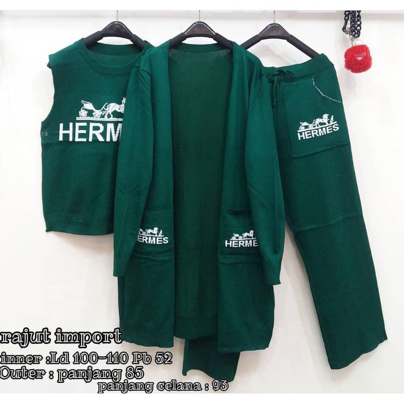 ONE SET 3IN1 HERMES IMPORT ORI WANITA TERBARU 2021 CARDIGAN RAJUT IMPORT PREMIUM