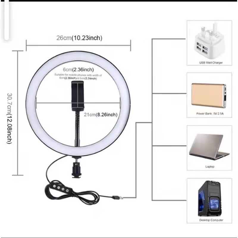 Paket Komplit Ringlight 26cm + Tripod 2,1 M- Make Up Vlog  Lampu Ringlight