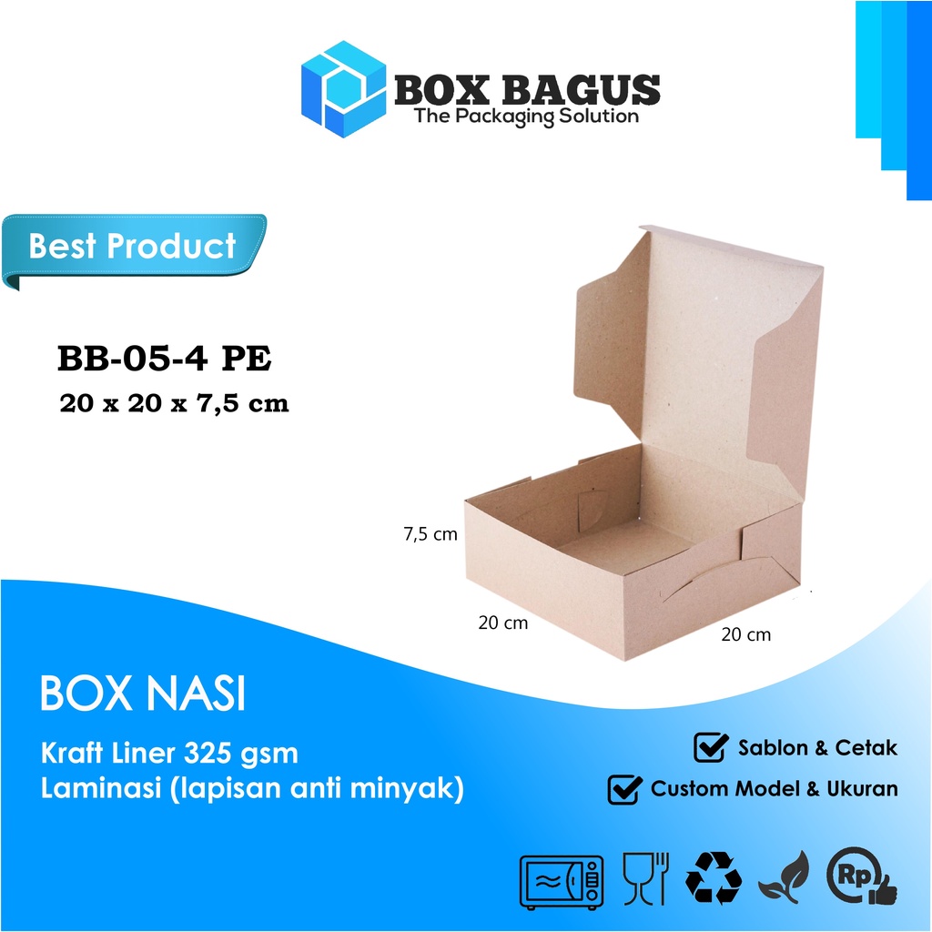 BOX DUS 20x20x7,5 KRAFT 325 GSM LAMINASI - KOTAK HAMPERS MAKANAN NASI ROTI KUE SNACK