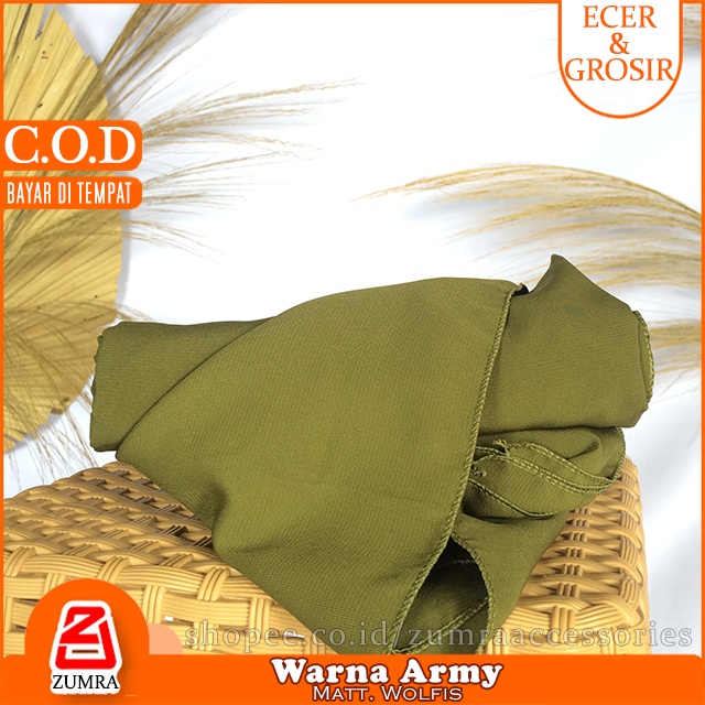 Pashmina Wolfis Super Jumbo 200 x 100 cm Pasmina Woolpeach Syari Premium Ala Malay Exclusive-Army