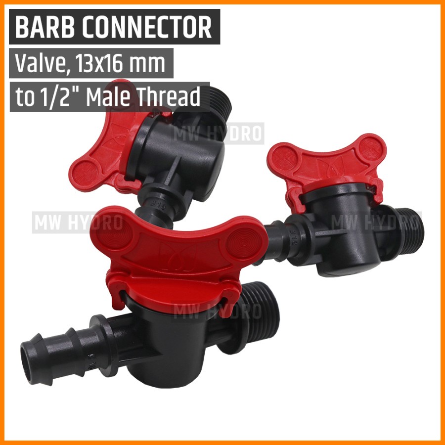 Barb Valve 1/2 inch Drat (Male/Jantan) ke Selang PE 16 mm / 13 mm