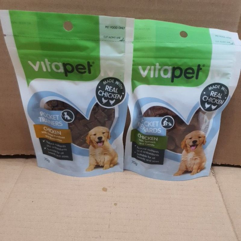 vitapet pocket trainers 70 gr jerhigh chicken with sweet potatoes and blueberries dog treats snack