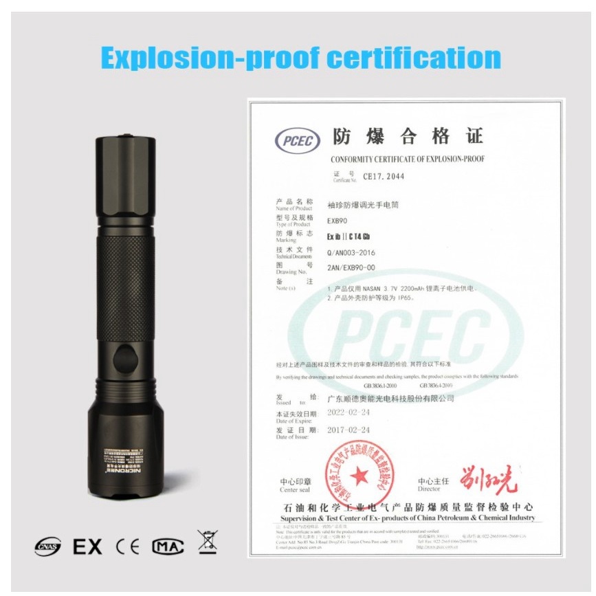 NICRON EXB90 - Slim Anti-Explosion Flashlight - Senter Portabel Tahan Air Rechargeablle 200 Lumens