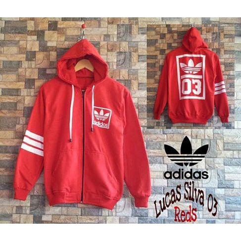 jaket sweater hoodie zipper adidas warna merah terlaris terbaru