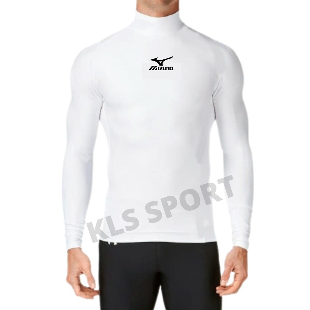 Base Layer Pria Manset Olahraga Tanpa Lubang Jari, Baselayer Putih-Mzuno