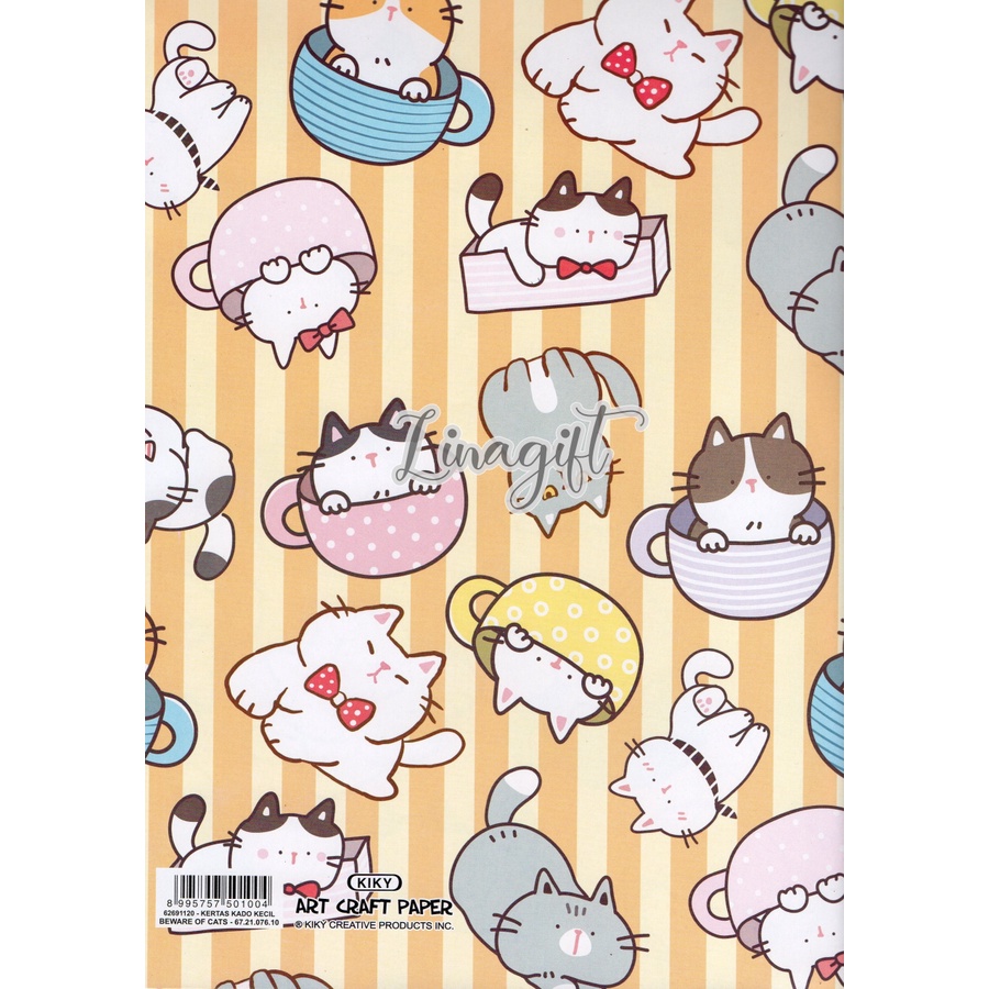 ( 5 Lembar ) CATS KIKY - KERTAS KADO BEWARE OF CATS  - GIFT WRAPPING PAPER KUCING / CUTE ANIMAL / SAFARI / PET / DOG / LION