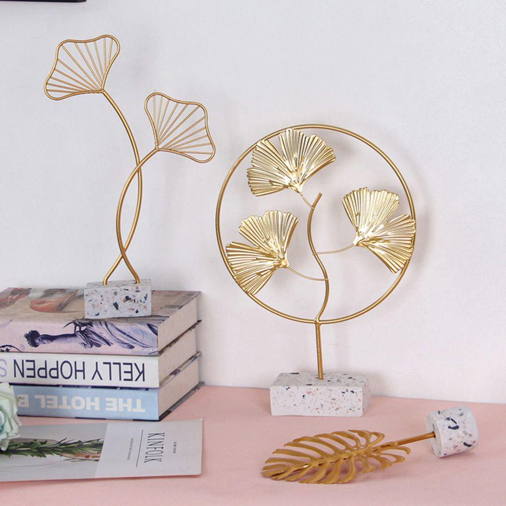 Nanas Gingko Ornamen Rak Buku Dekorasi Dekorasi Ruang Tamu Miniatur Modern Kerajinan Tangan Vintage Golden Wrought Iron Craft