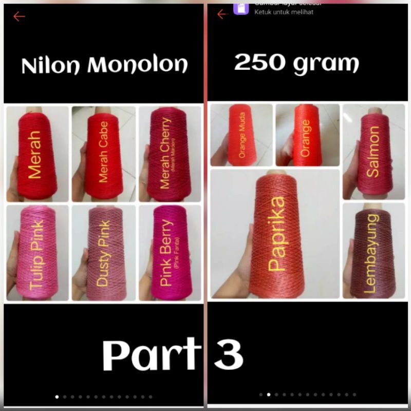 Nilon Monolon 250gram &lt;Var Merah - Pink&gt;(1kg= 4 cones)  Nylon Prolene