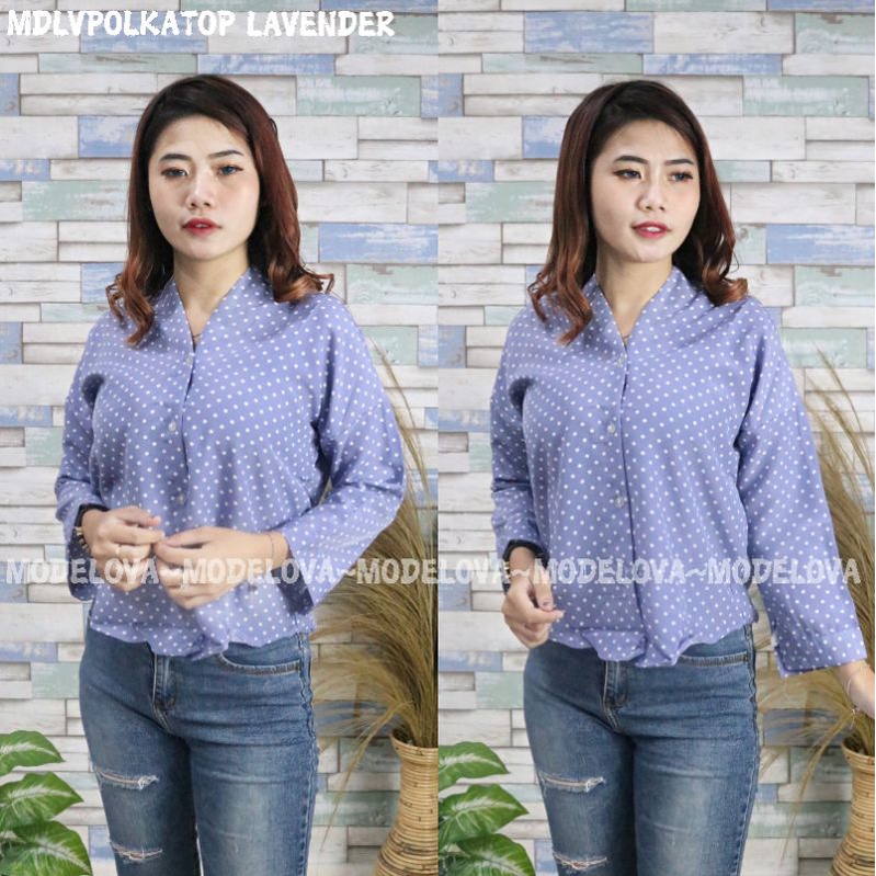 MDLV ~ POLKA TOP TWISCONE ATASAN TWISCONE BAJU CEWEK LENGAN PANJANG ATASAN POLKADOT FASHION WANITA