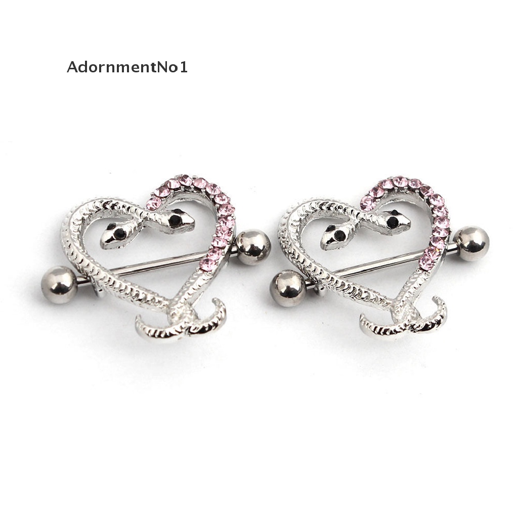 [AdornmentNo1] 1/2X Sexy Crystal Snakes Heart Shape Nipple Bar Ring Shield Barbell Body Jewelry [new]