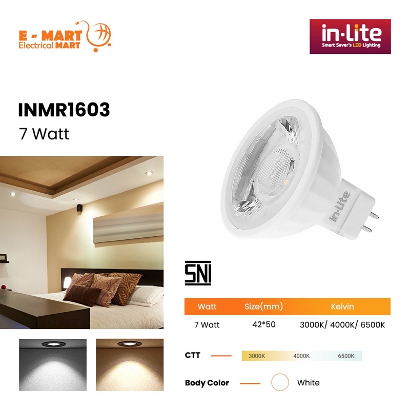 INLITE LED MR16 7Watt KUNING INMR1603 LAMPU SOROT TUSUK 7 Watt