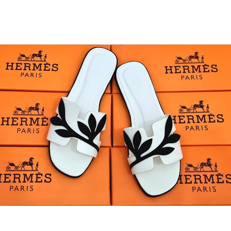 Sandal Wanita Import Hermes8091 White / Slipper Import empuk