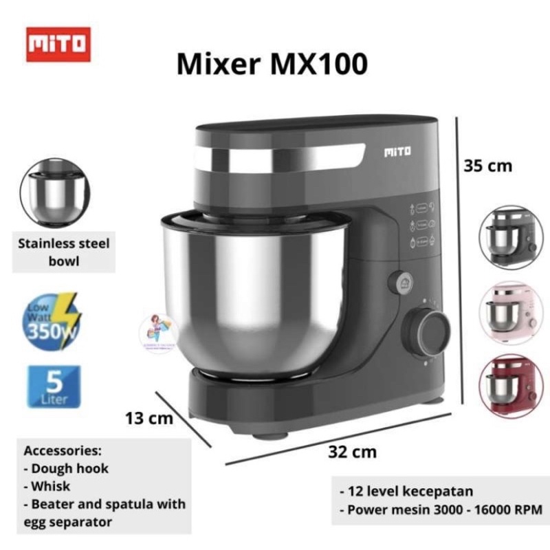 Mixer Mito MX100 Standing Stand Com MX100 Kapasitas Jumbo 5 Liter -