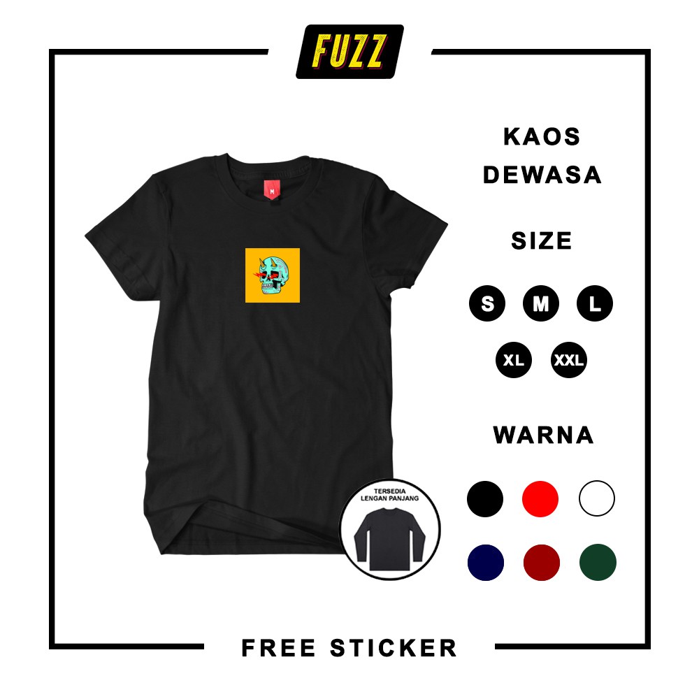 Kaos Pria Distro Skull Petir Baju Wanita Tshirt Unisex Bandung Keren Dan Murah Lengan Panjang XXL