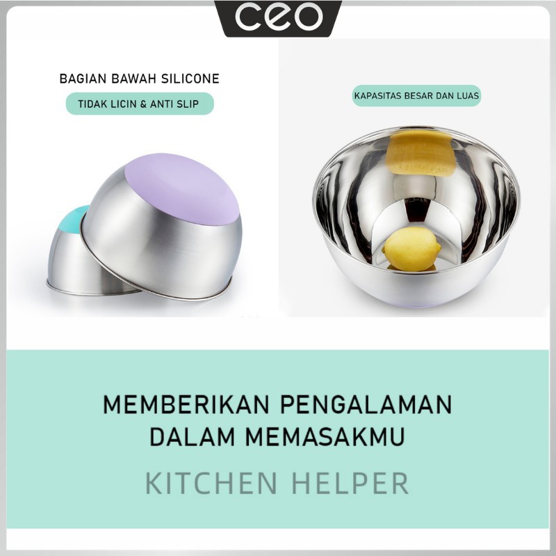 CEO Baskom set 3 in 1 Set Baskom Stainless Steel 304 Dengan Alas Karet