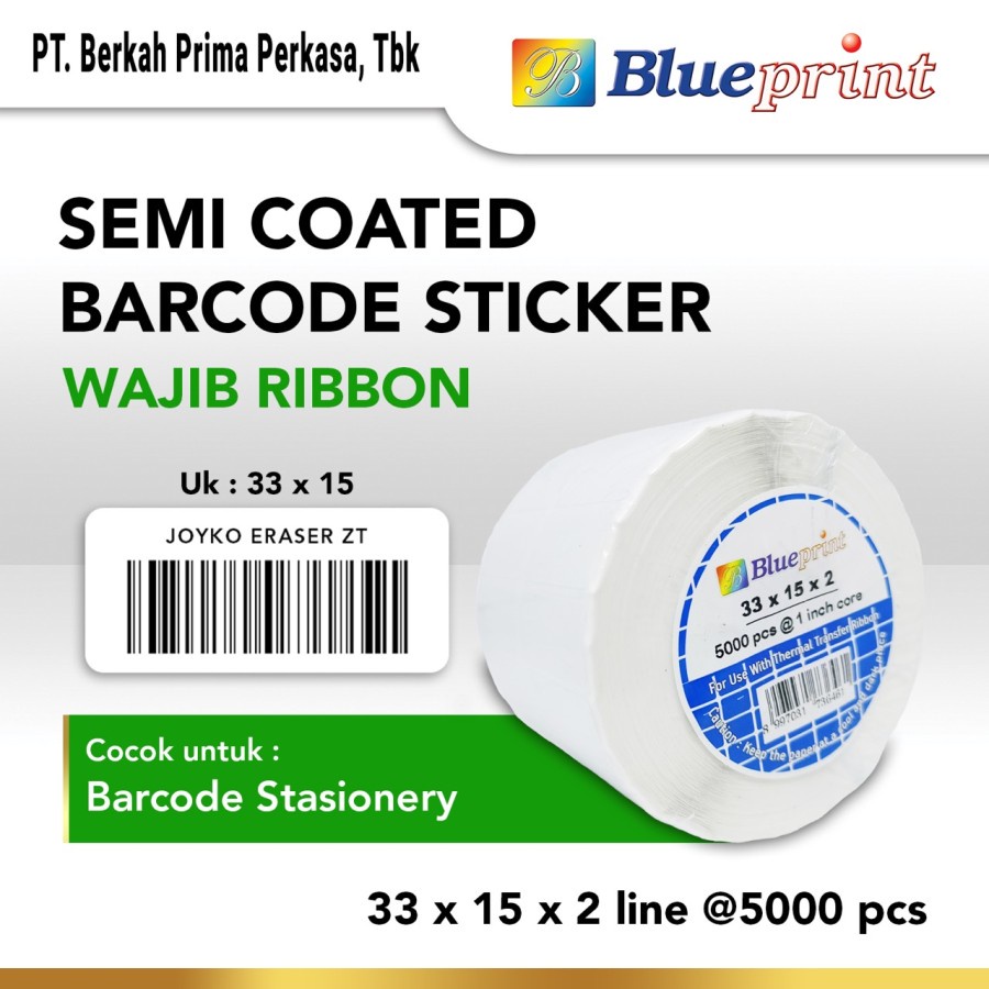 

Label Barcode Semi Coated Blueprint 33x15x2 line 1 inch core Blueprint
