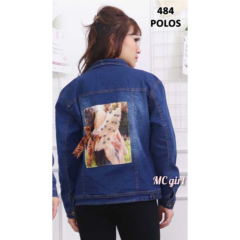 MC girl - Jaket Jeans Polos Gambar Pita 3D Wanita / Jaket Lepis Gambar Belakang Pita Sequin Cewek / Jacket Denim Gambar Pita Belakang