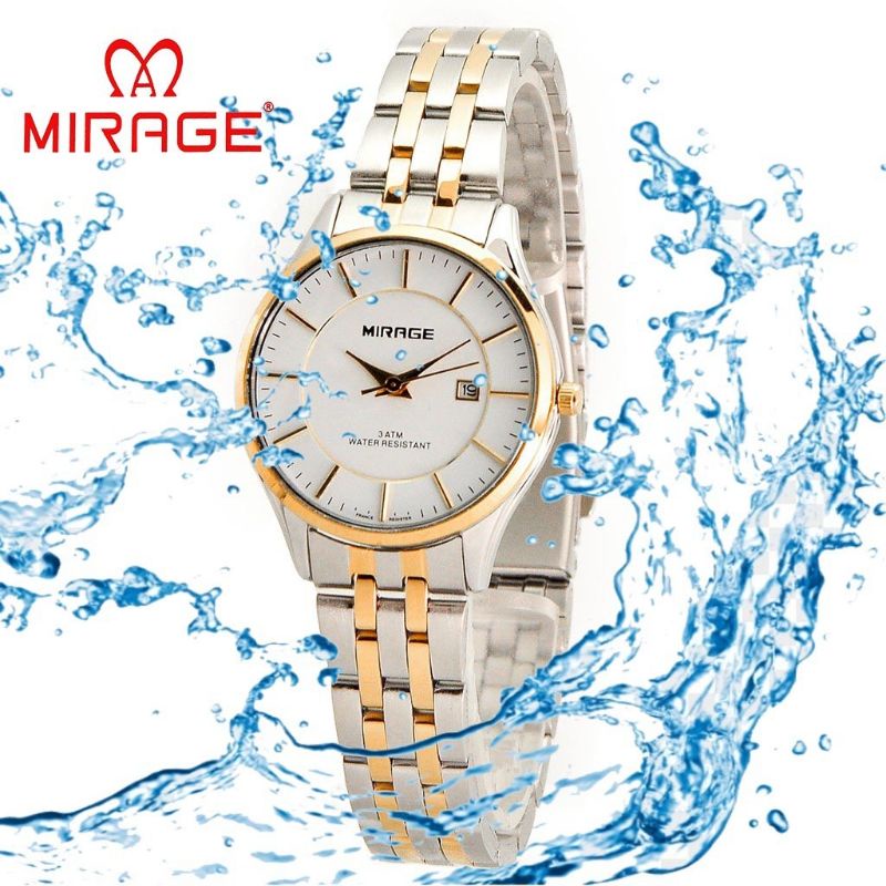 Terlaris  MIRAGE JAM TANGAN ORIGINAL WANITA Cantik Tipis Elegant Mewah Tahan air SILVERGOLD 8544L