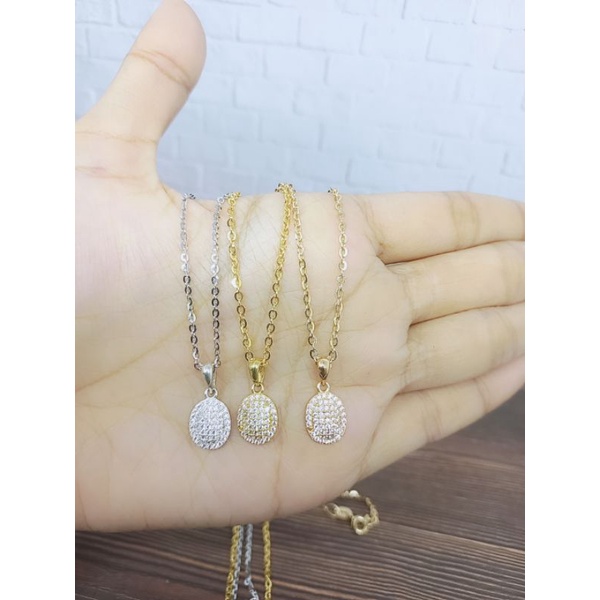 KALUNG NORI VENSY + LIONTIN OVAL MP / KALUNG PERAK ASLI SILVER 925 LAPIS EMAS/ KALUNG PERAK FASHION WANITA IMPOR TERBARU