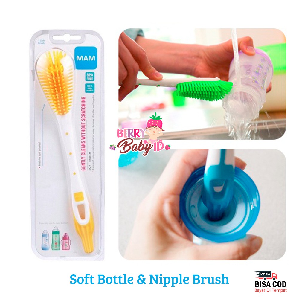 MAM Baby Bottle &amp; Nipple Soft Brush Sikat Botol dan Teat Bayi Lembut Berry Mart