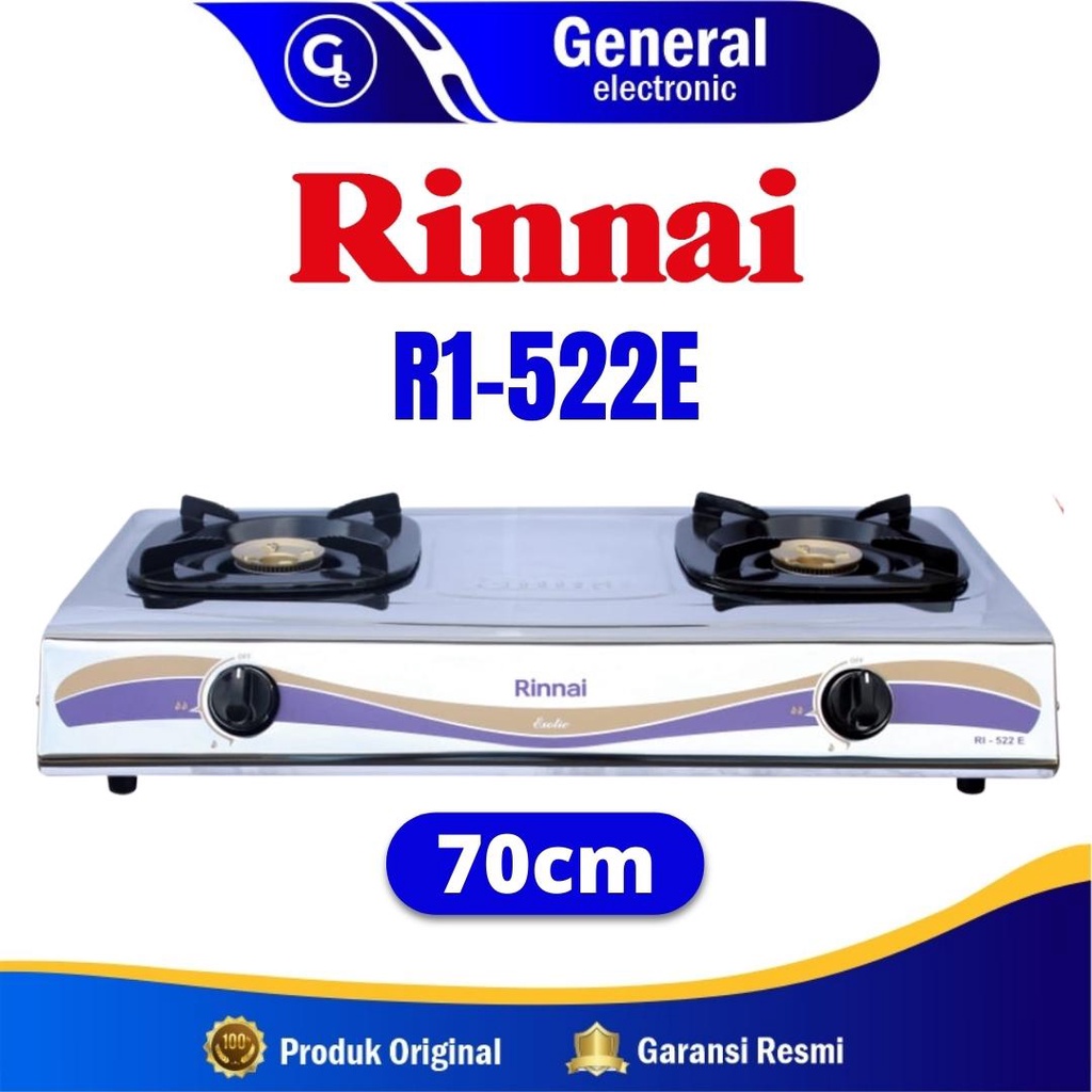 Kompor Gas Rinnai RI522 E 2 TUNGKU STAINLESS STEEL BARU &amp; BERGARANSI RESMI