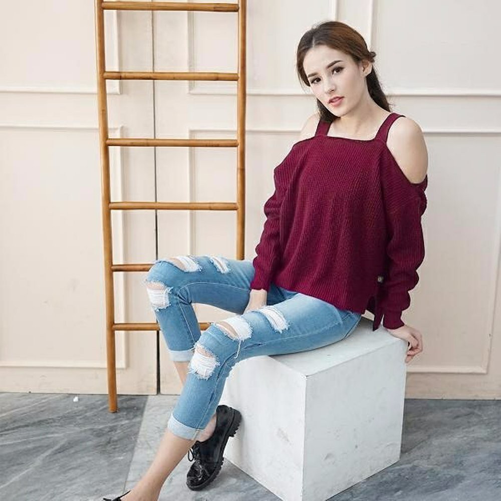 Dijual Sabrina Sweater Rajut Premium Maroon Murah