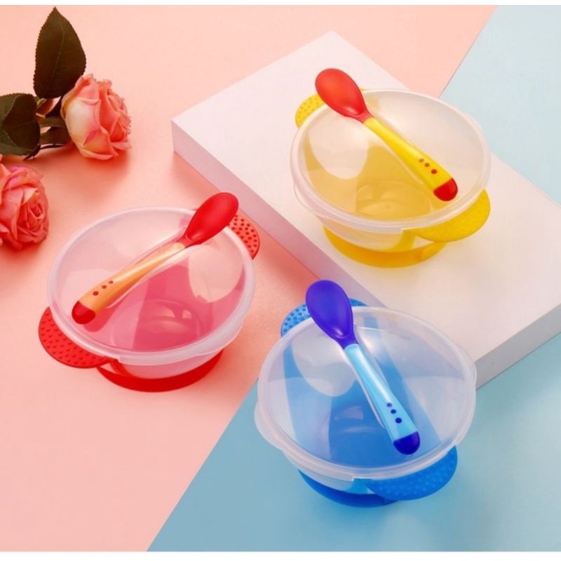 MANGKOK ANAK ANTI TUMPAH + TUTUP DAN SENDOK SENSOR
