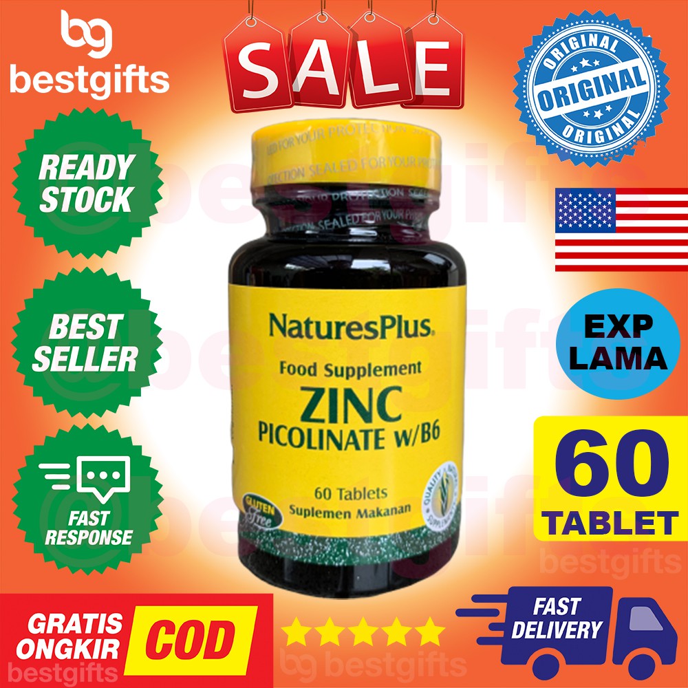 NATURE'S NATURES NATURE PLUS ZINC PICOLINATE B6 HATI ANTIOKSIDAN ANTI OXIDANT OKSIDAN - 60 TABLETS