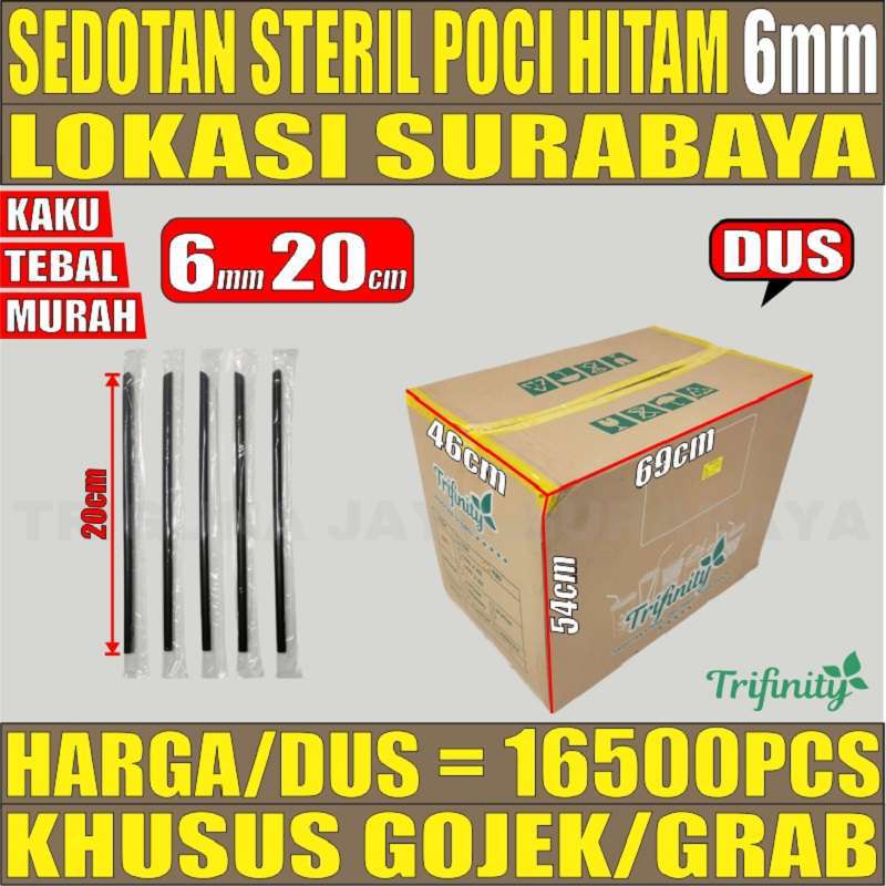 Sedotan 6mm Teh Poci Thai Tea Steril Hitam Panjang 20cm Dus Runcing Higienis Bungkus Plastik Surabaya