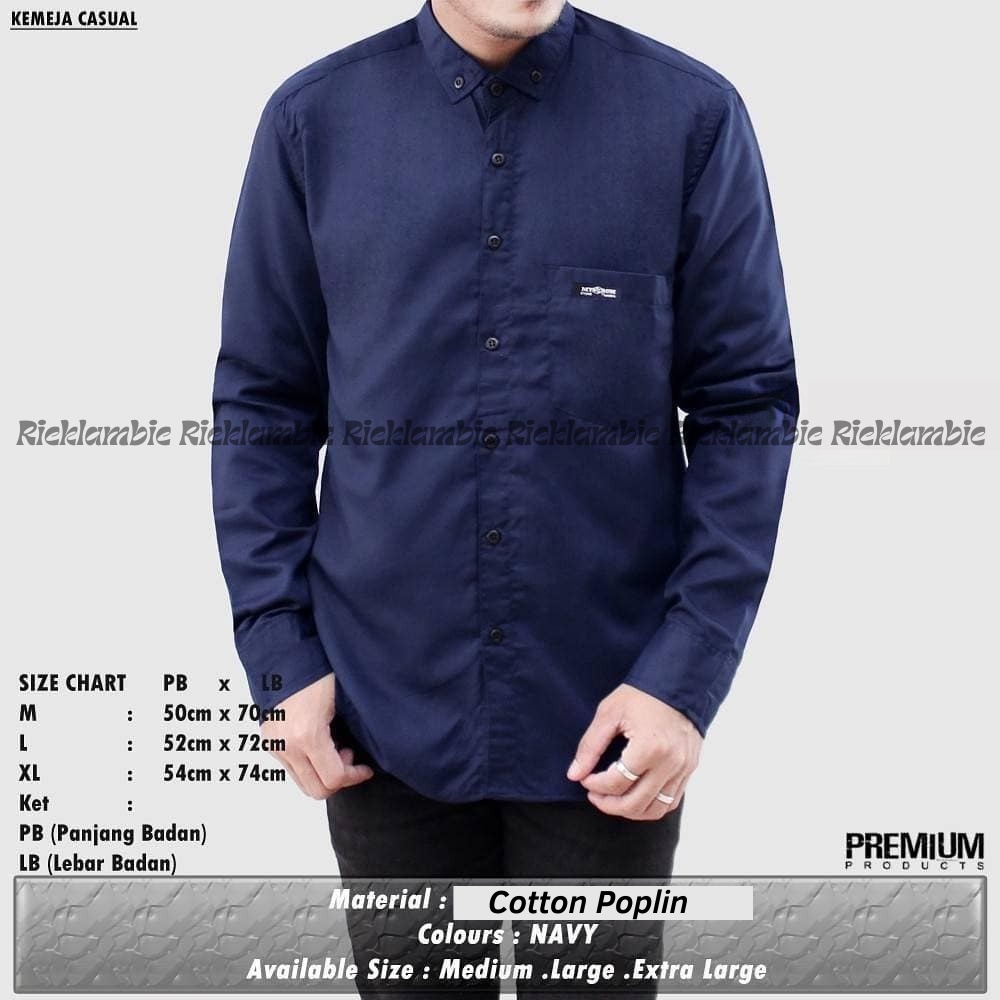 Kemeja Pria Original Distro Lengan Panjang Navy Blue Biru Slimfit Kantor Kasual Formal Santai Kemeja Polos