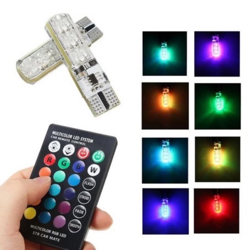 LAMPU SENJA LED T10 MOTOR MOBIL RGB 6 MATA JELLY ISI 2 PCS + REMOTE