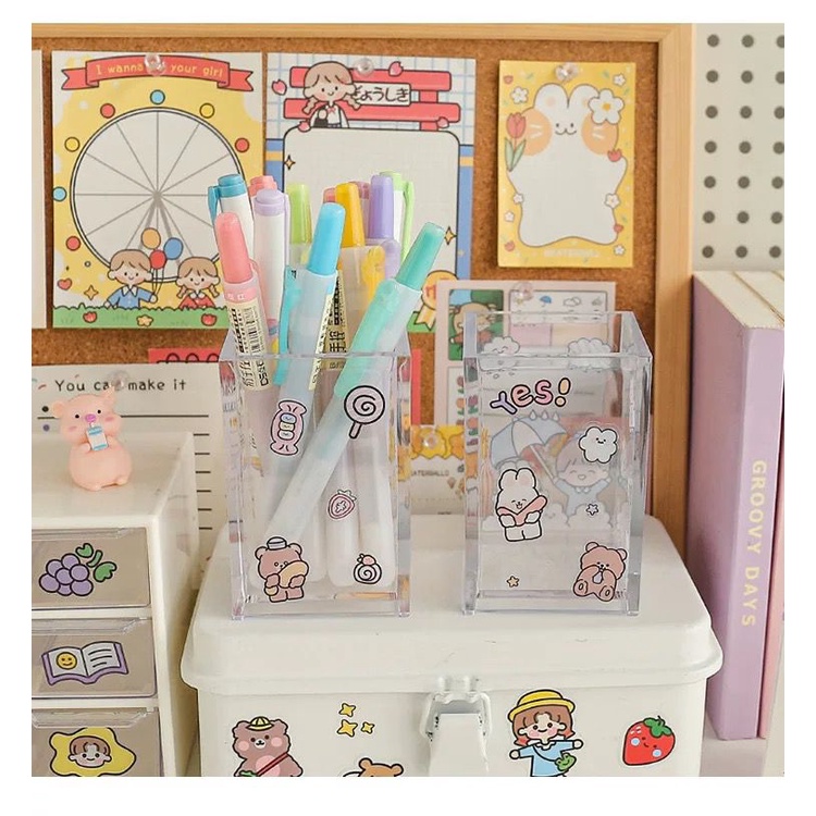 [littlecrab] Kotak Transparan Tempat Pensil Acrylic Tabung Pensil Clear Korean Aesthetic Pencil Box Unik Elegan Stationary Kit Berkualitas